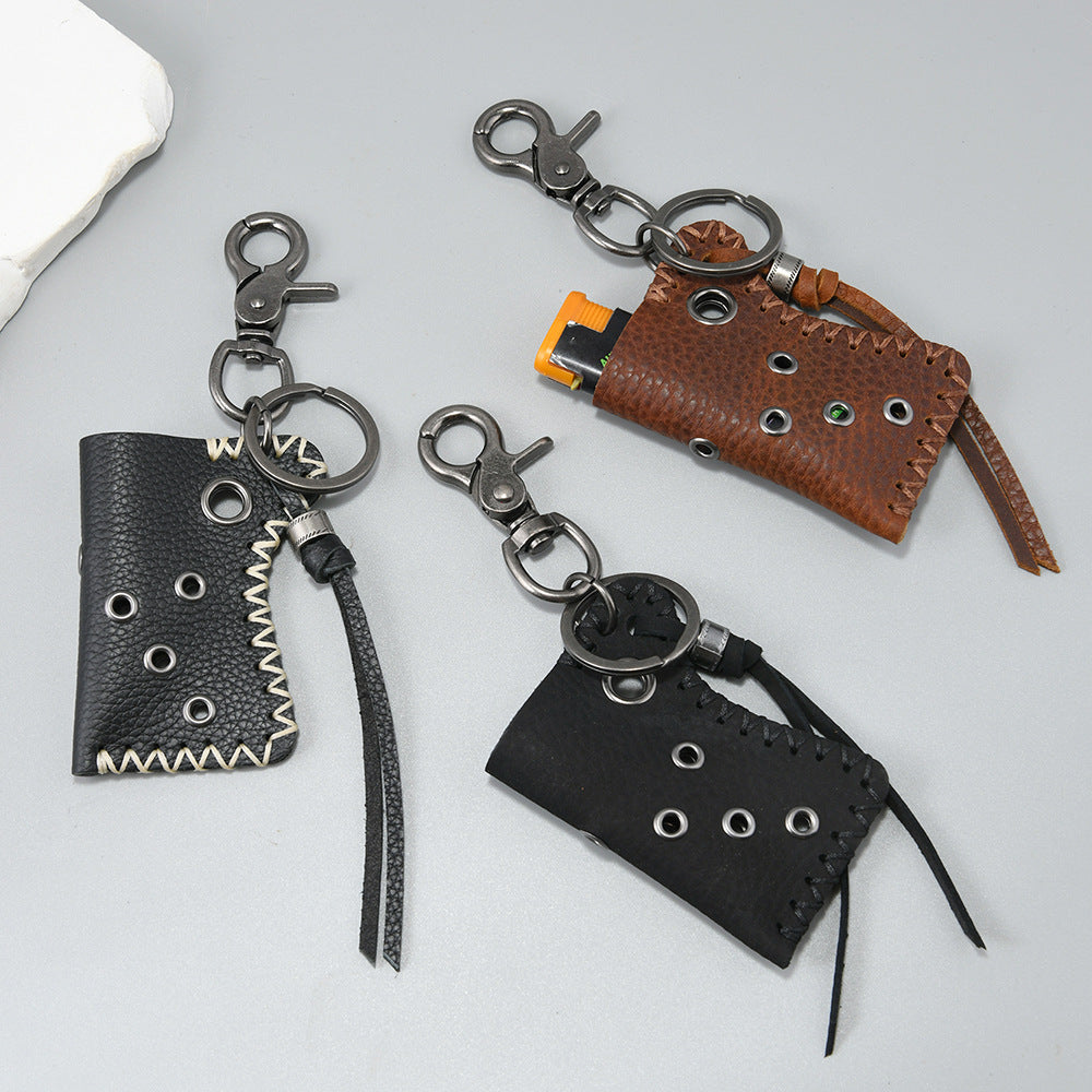 Cowhide Lighter Case Keychain