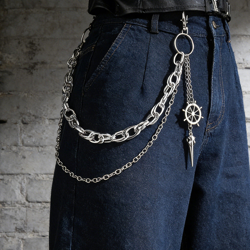 Irregular Pearl & Cuban Link Mixed-Material Punk Waist Chain