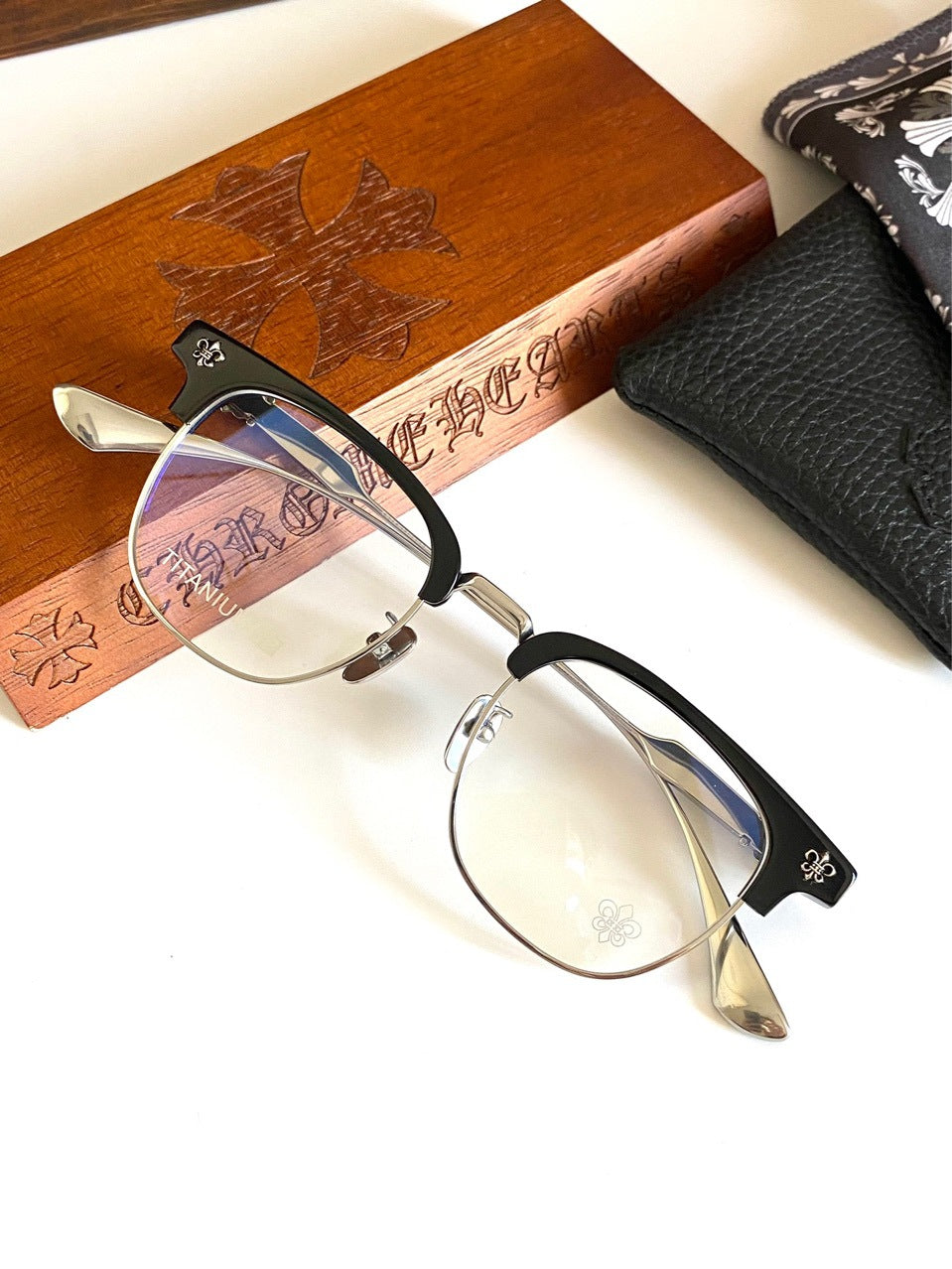 Chrome Hearts pure titanium semi frame large square frame glasses