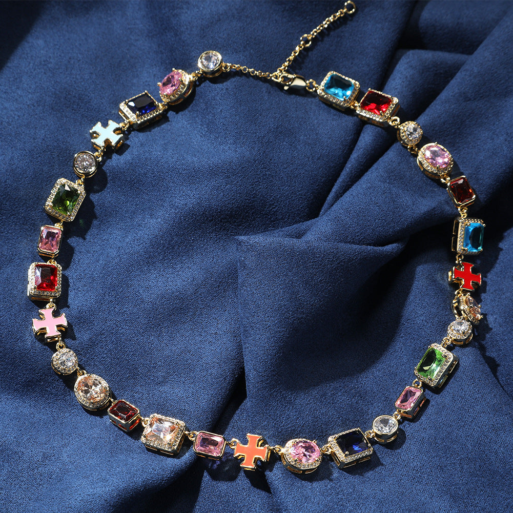 Exquisite diamond-encrusted colored gemstone bracelet and necklace