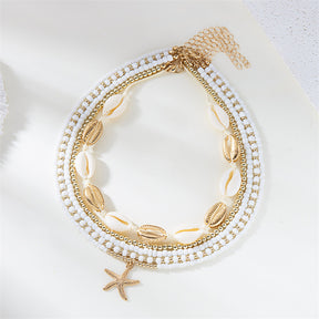 Starfish shell rice bead multi-layer necklace