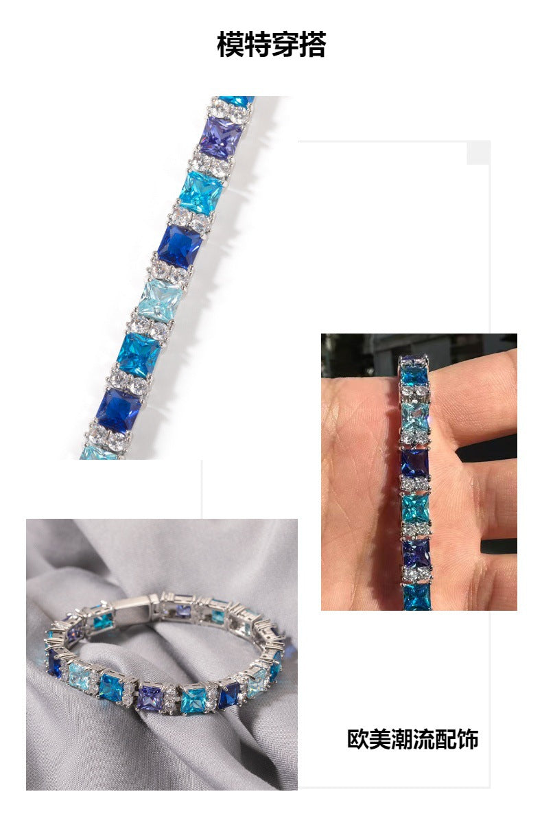 Square bracelet with blue purple gemstones