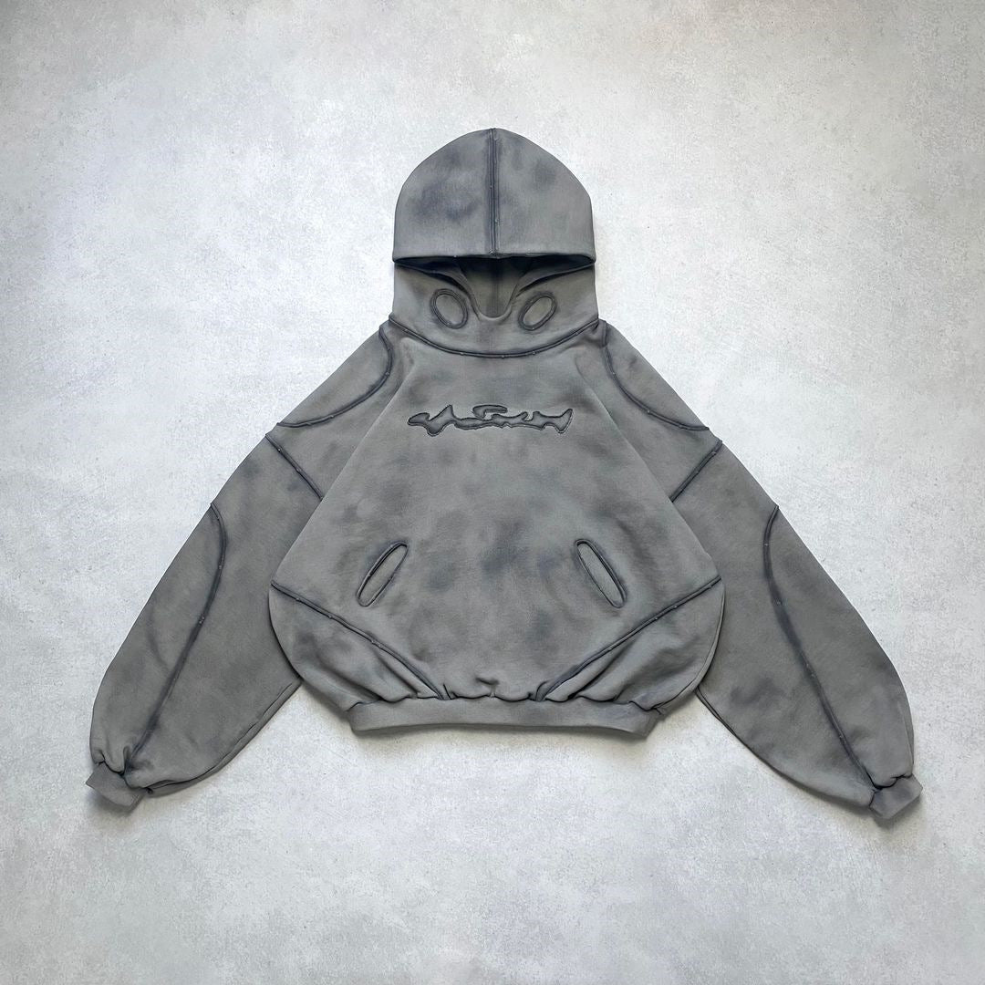 Distressed patchwork retro long-sleeved hoodie