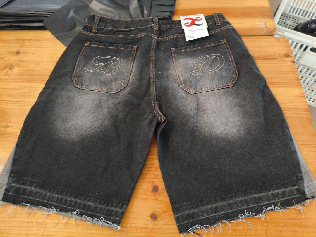 Y2K Embroidered Bone Casual Pants Loose Denim Shorts