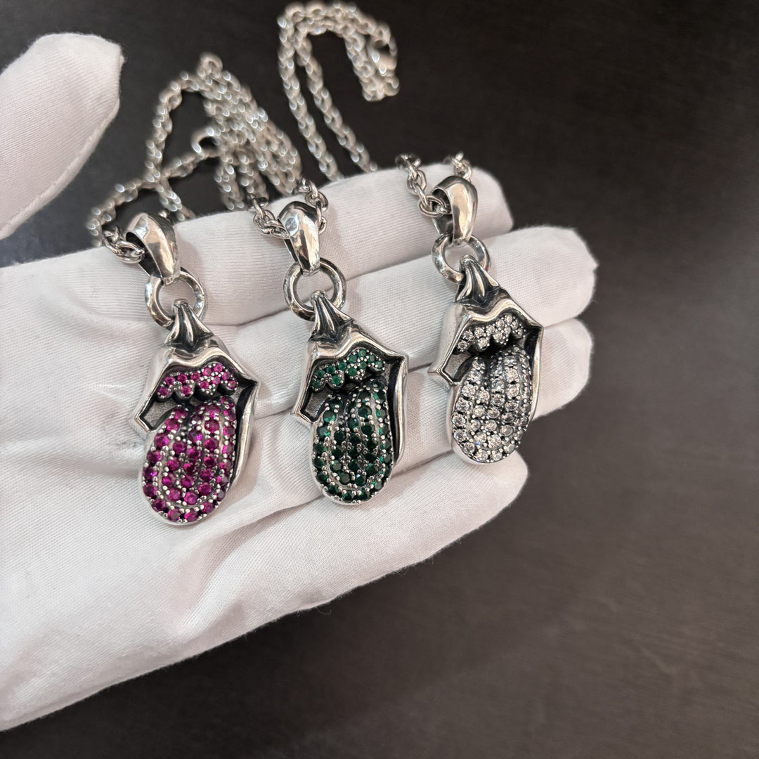Chrome Hearts diamond-encrusted tongue pendant