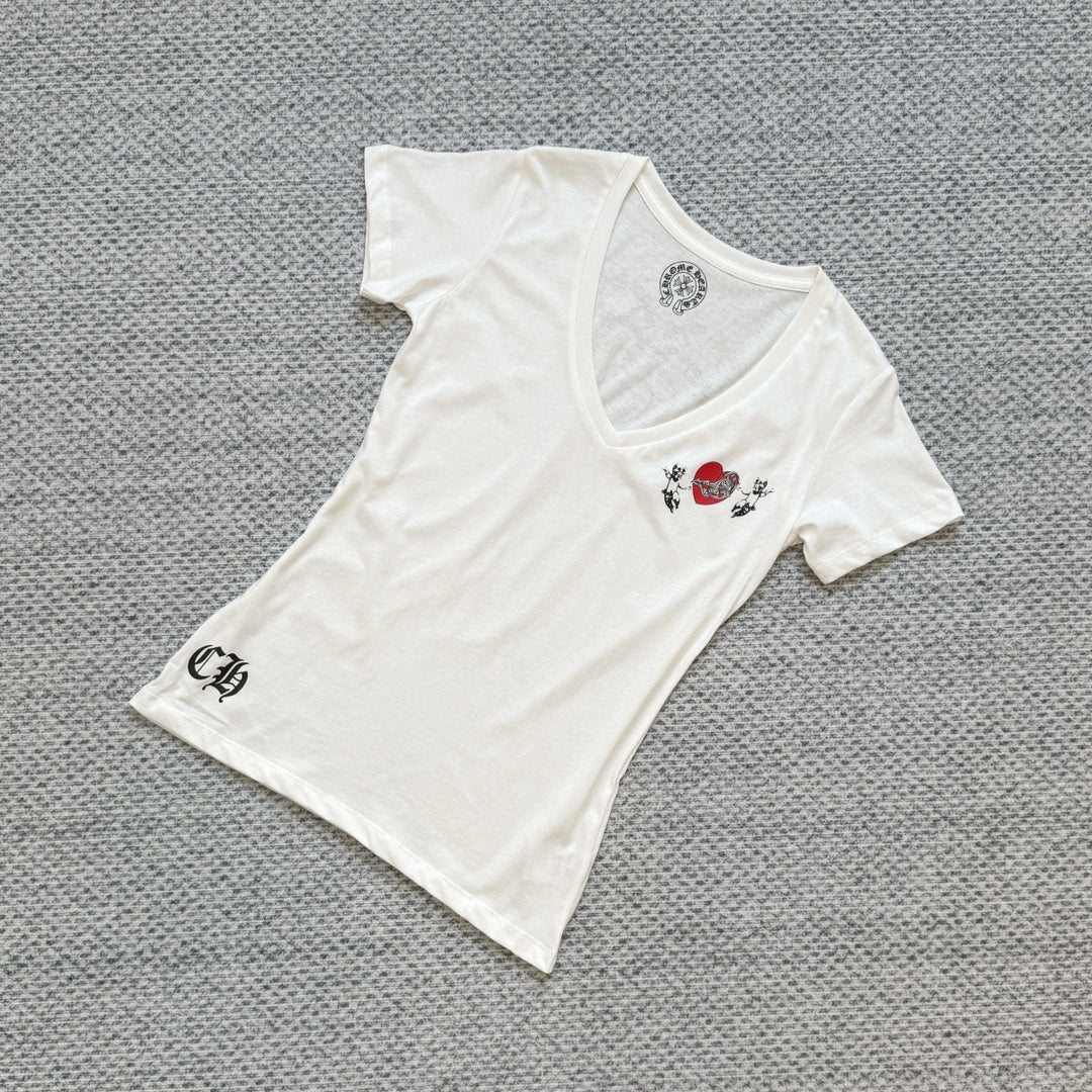 chrome hearts second-hand heart V-neck T-shirt for women