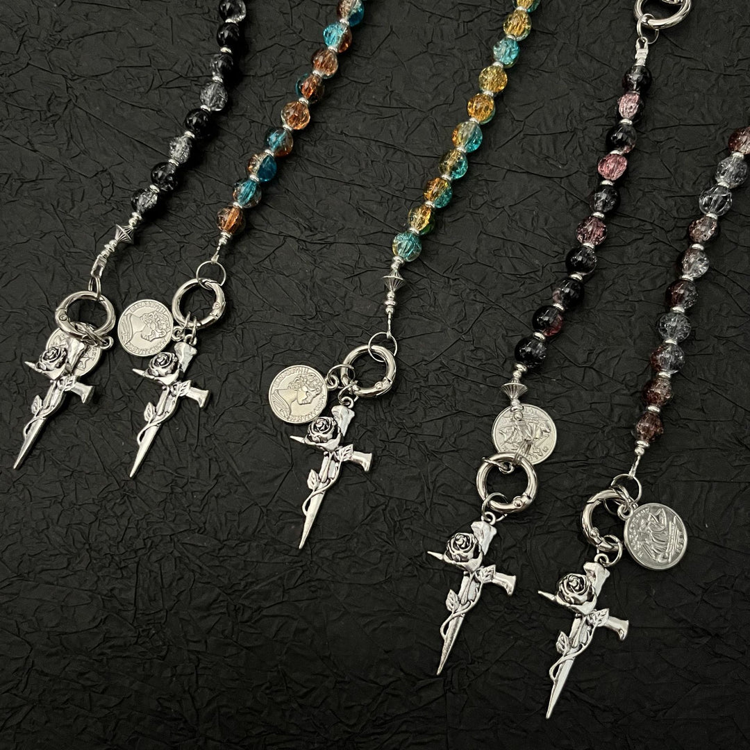 Glass Bead Cross Keychain Pendant
