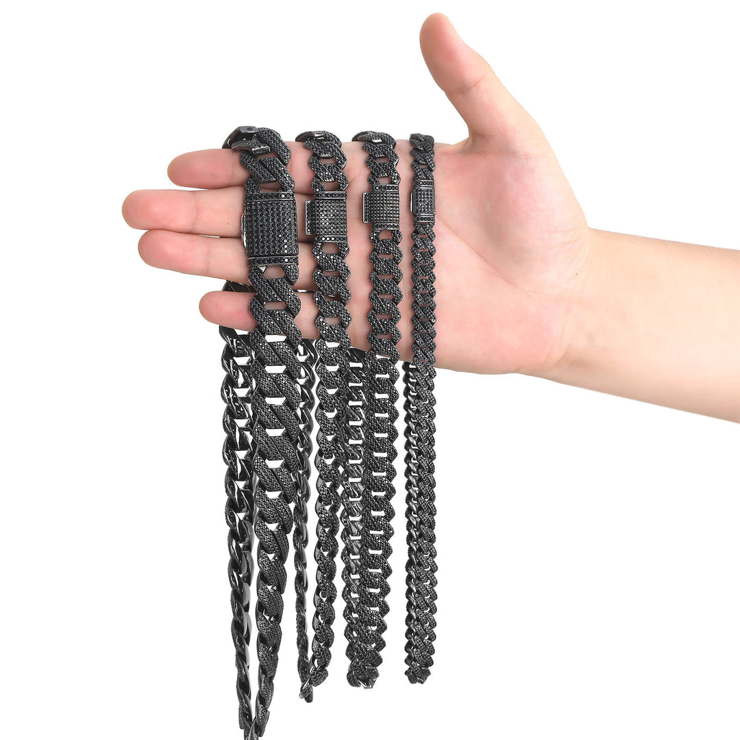 Hip-Hop Black Zirconia Rhombus Cuban Link Chain