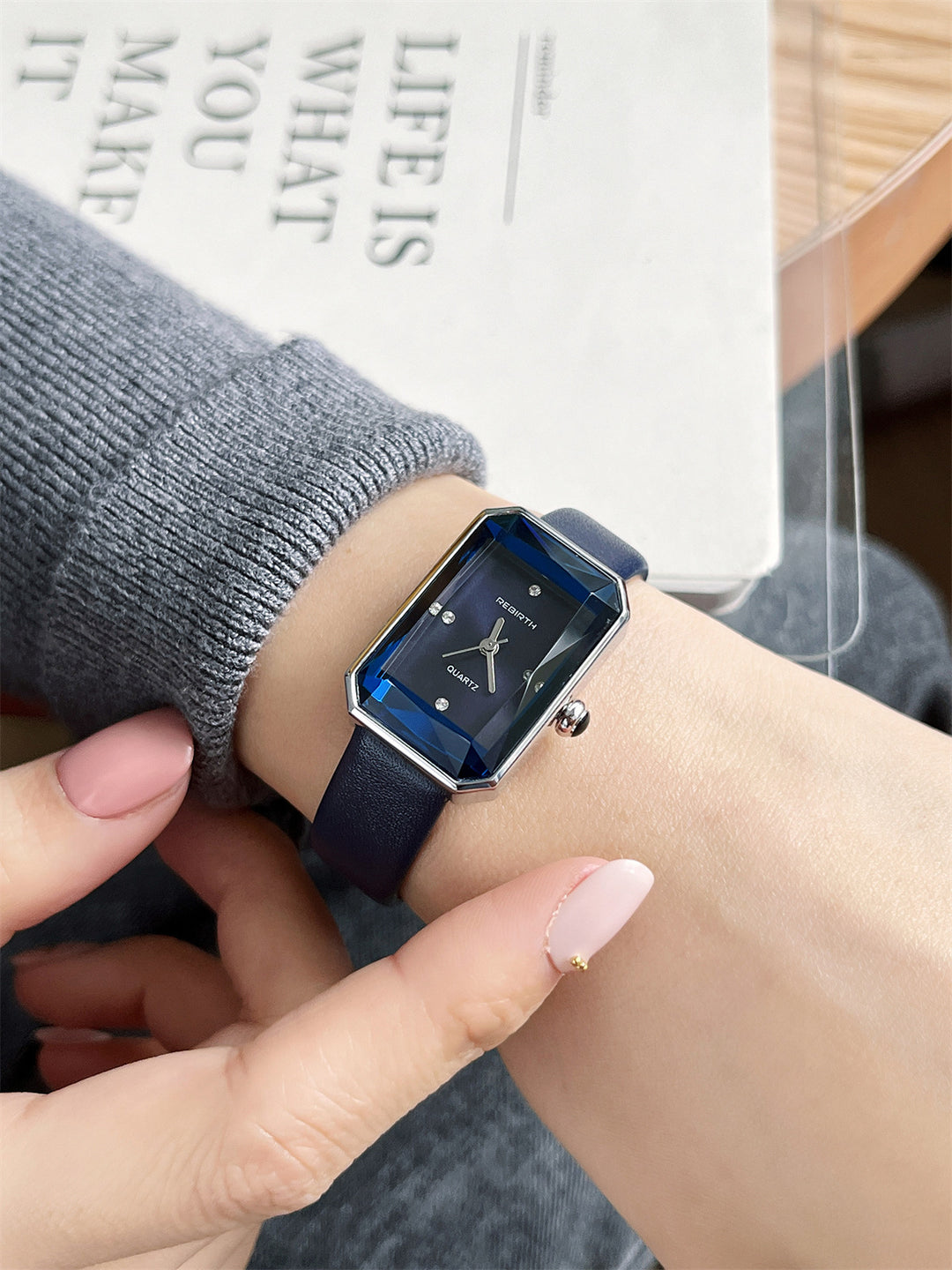 Rectangular Watch with Diamond Accents and Rhombus Dial