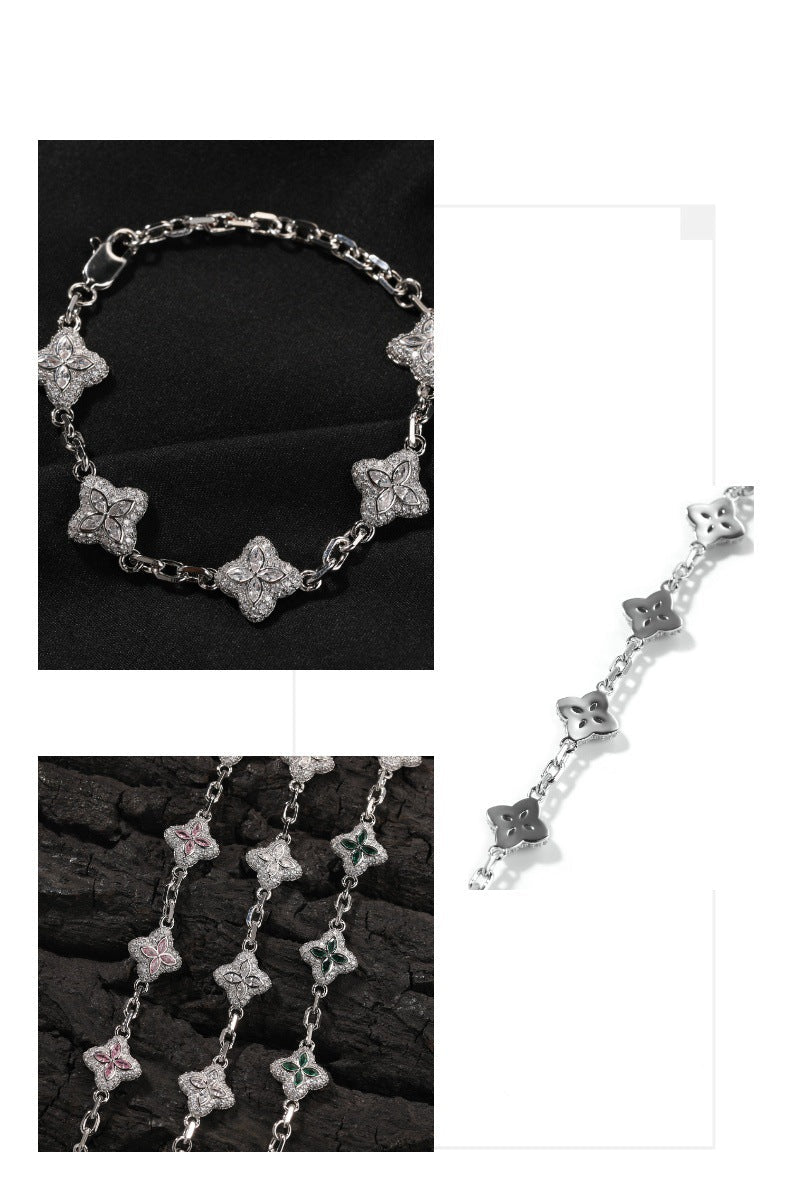 Full-Pavé Lucky Four-Leaf Clover Bracelet Necklace