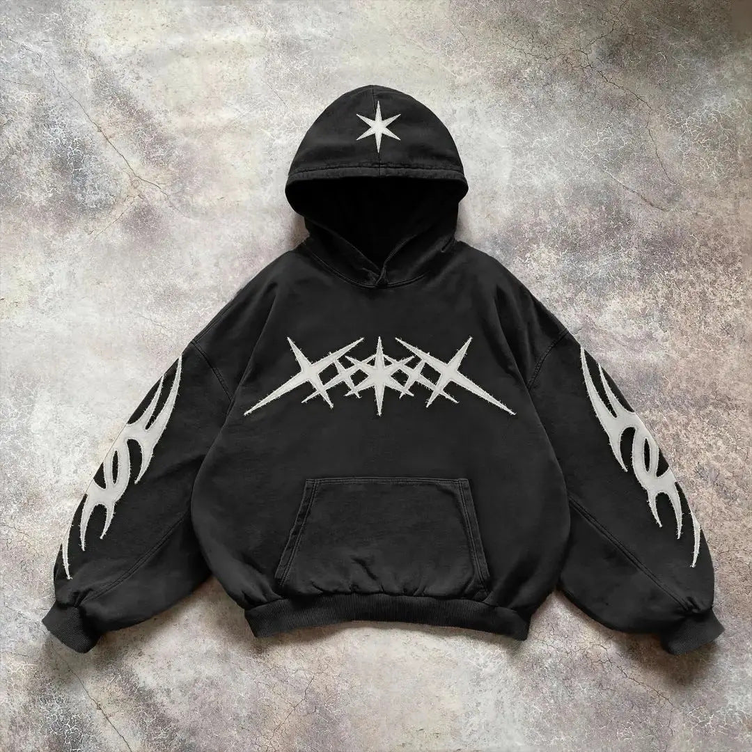 Y2K Star Embroidered Pullover Hoodie