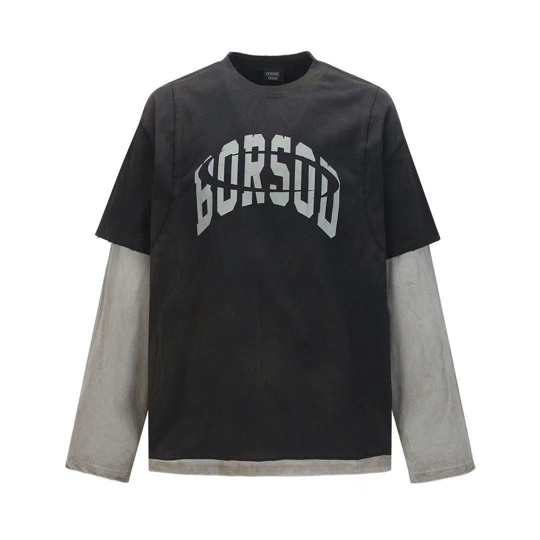 Faux two-piece washed letter print T-shirt