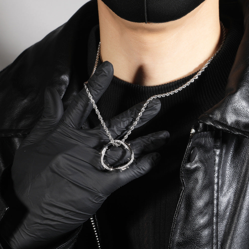 Hip-hop zircon-encrusted thorny crown pendant