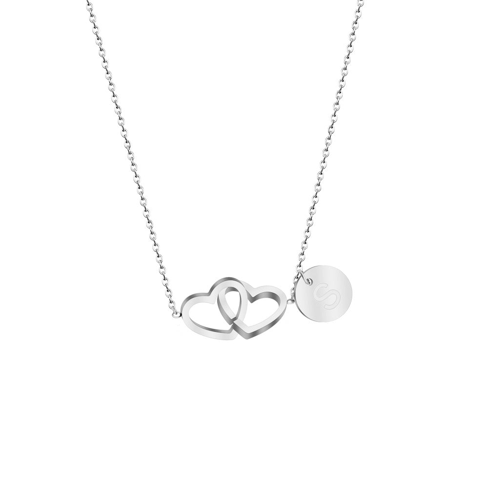 Double love necklace interlocking heart pendant