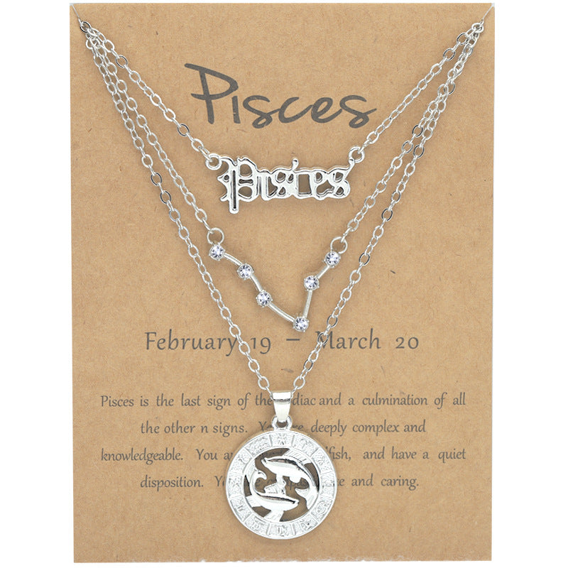 Zodiac Necklace Vintage English Star Image Pendant Three Piece Jewelry Set