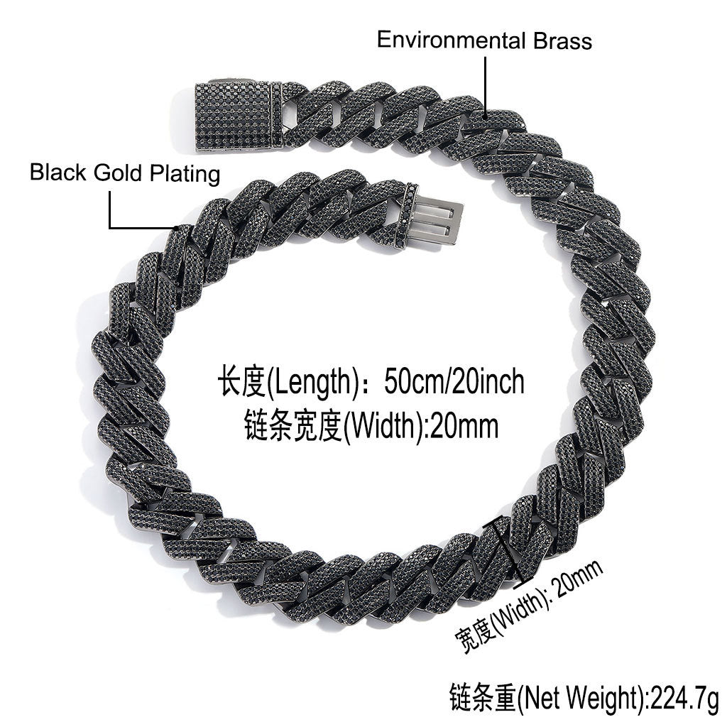 Hip-Hop Black Zirconia Rhombus Cuban Link Chain