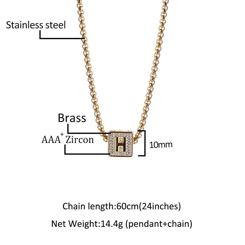 Hip Hop 26 Letter Square Pendant Passepartout Letter Necklace