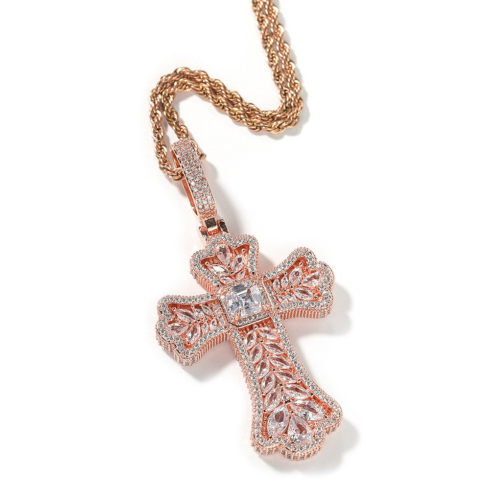 Hip-hop full diamond colorful wheat ear cross pendant