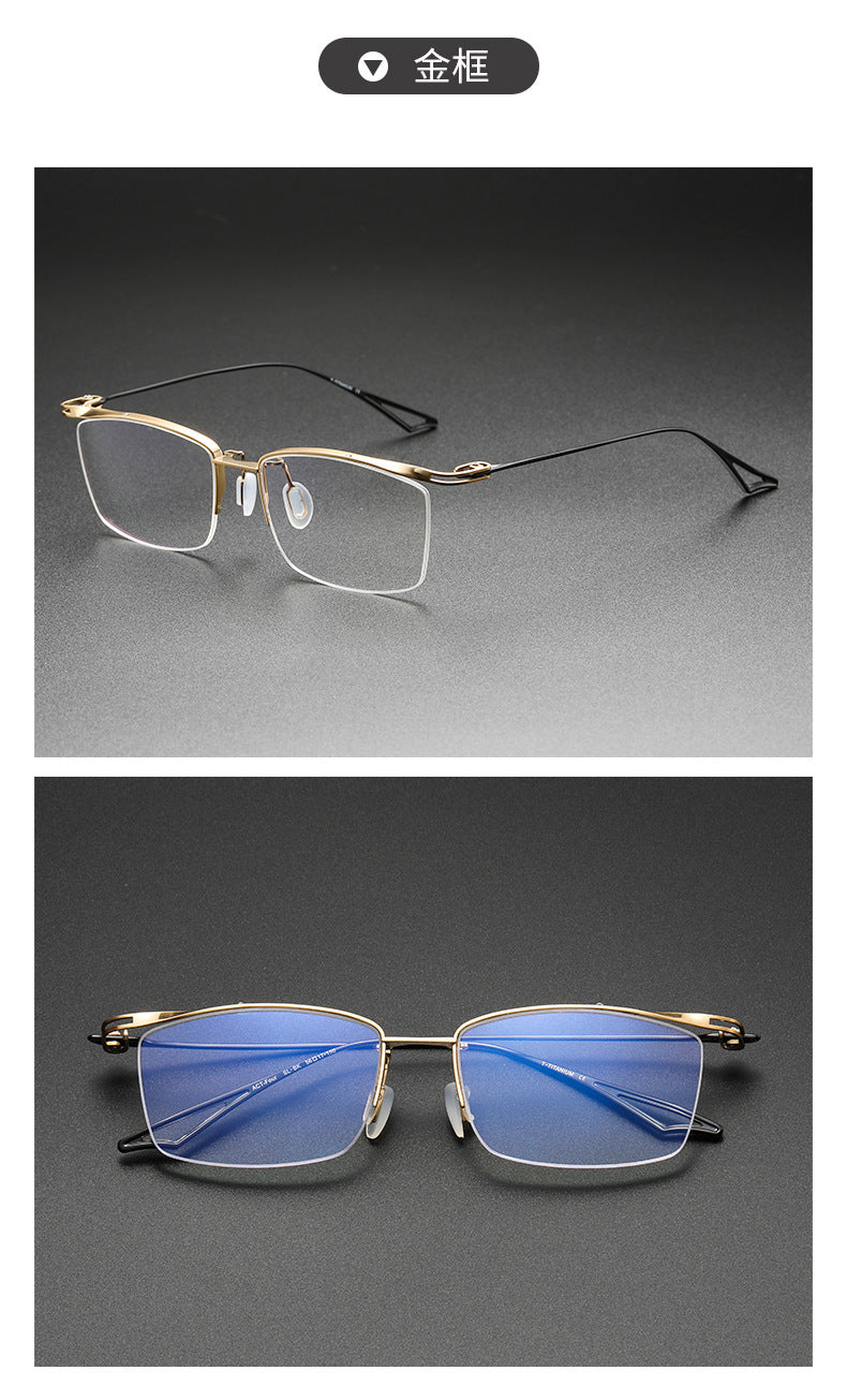 Plain color pure titanium handmade half-rimmed glasses