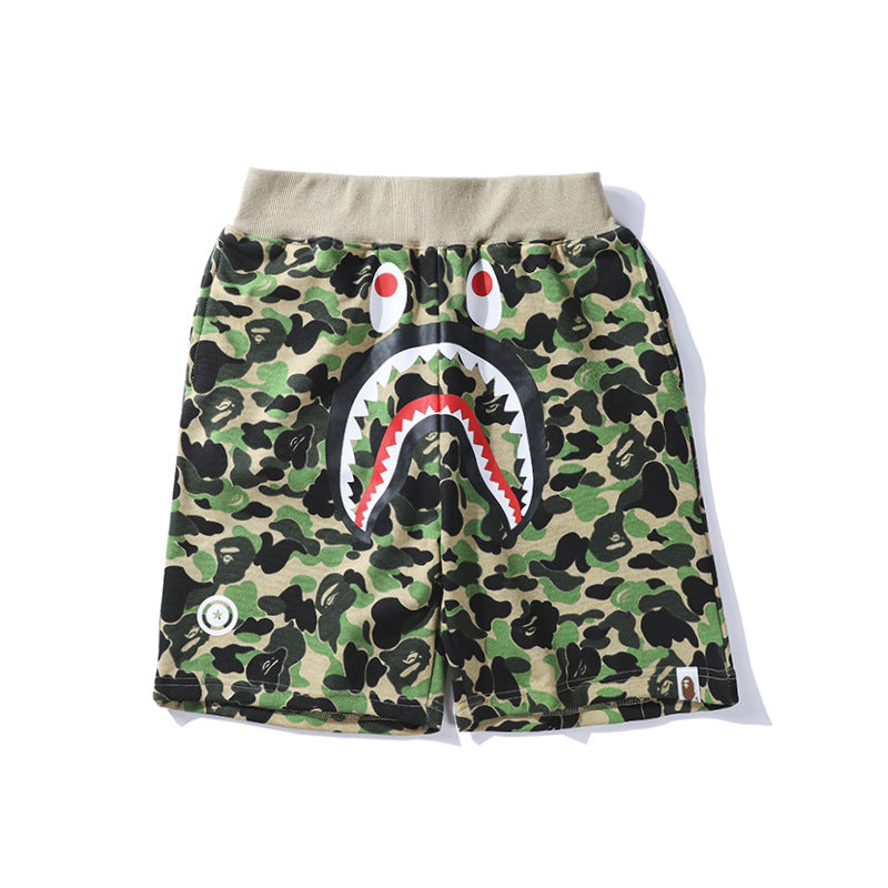 BAPE camouflage letter shark shorts five-point casual pants
