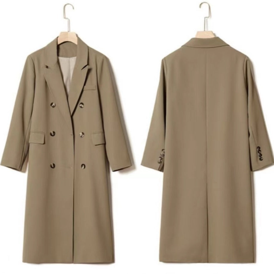 Double-breasted suit collar long coat