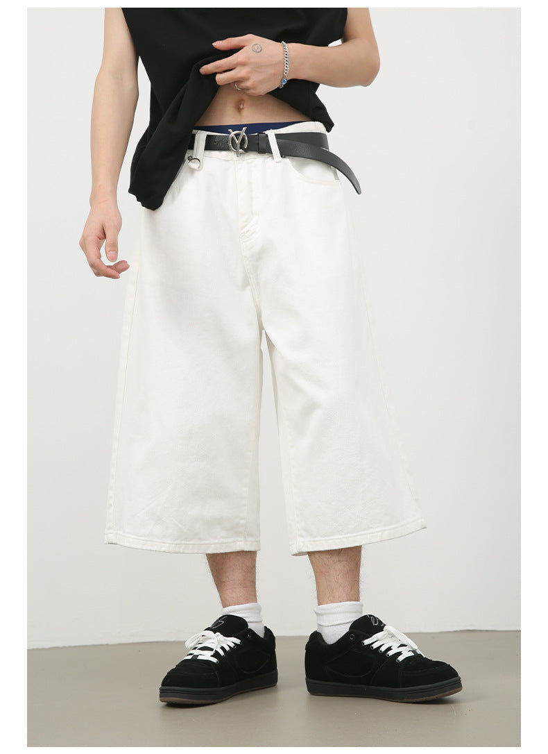 Summer Loose Fit Cropped Straight Leg Denim Shorts