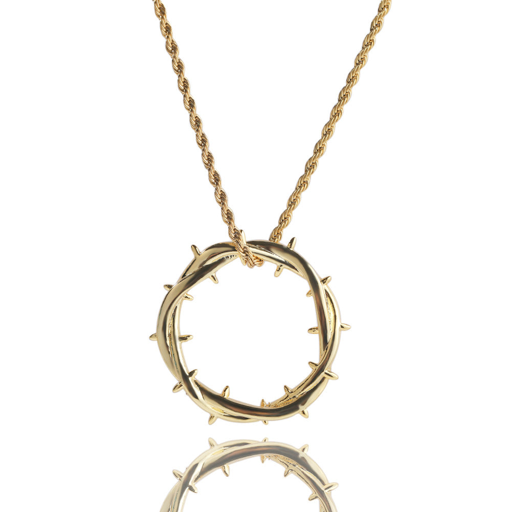 Retro copper with zircon, thorn crown pendant necklace