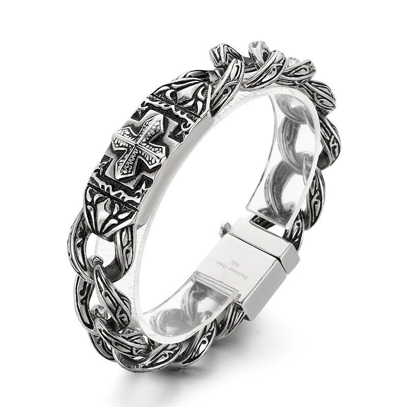 Titanium Steel Bracelet with Cross Pattern