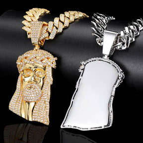 Micro Paved Zircon Jesus Head Hip Hop Men's Pendant Necklace