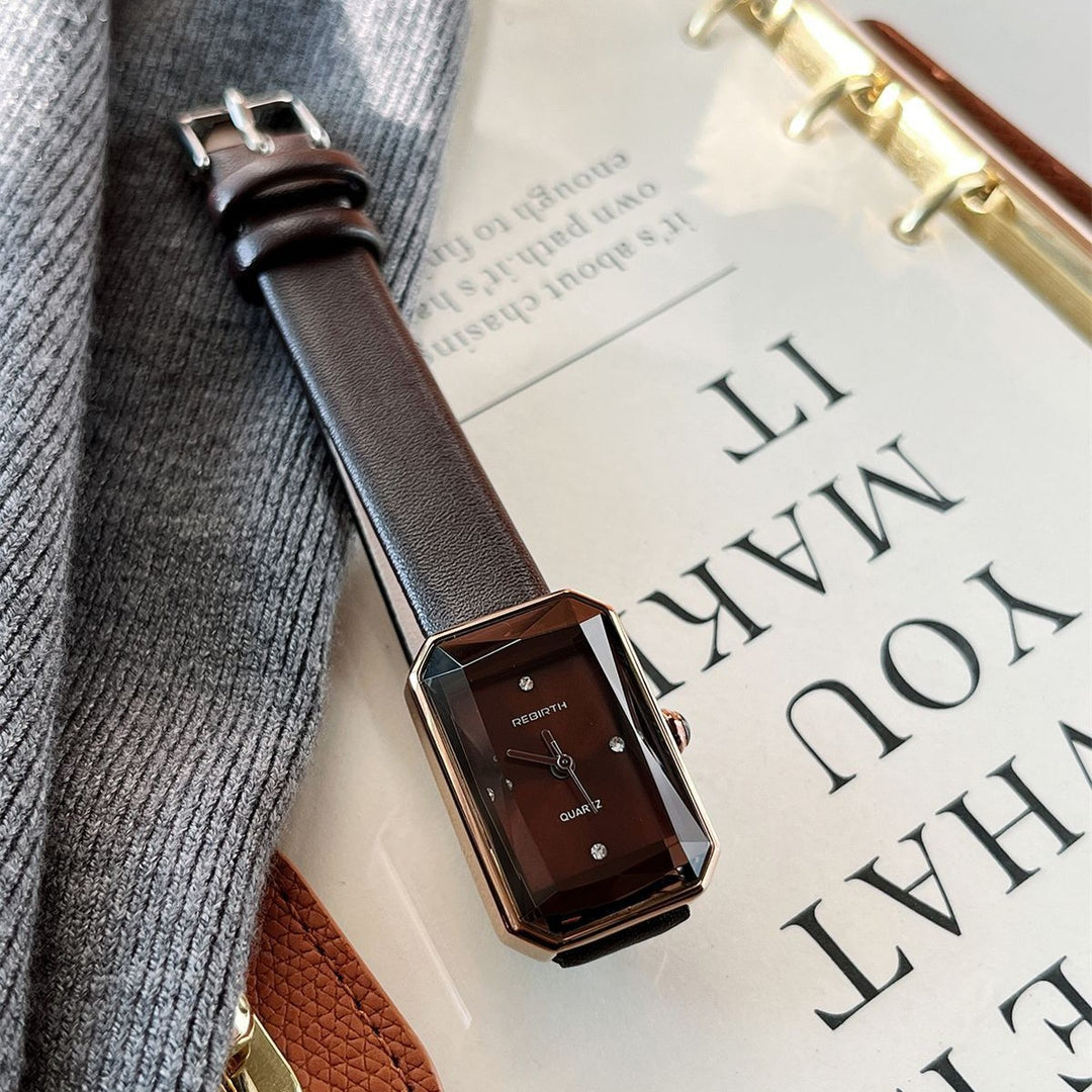 Rectangular Watch with Diamond Accents and Rhombus Dial