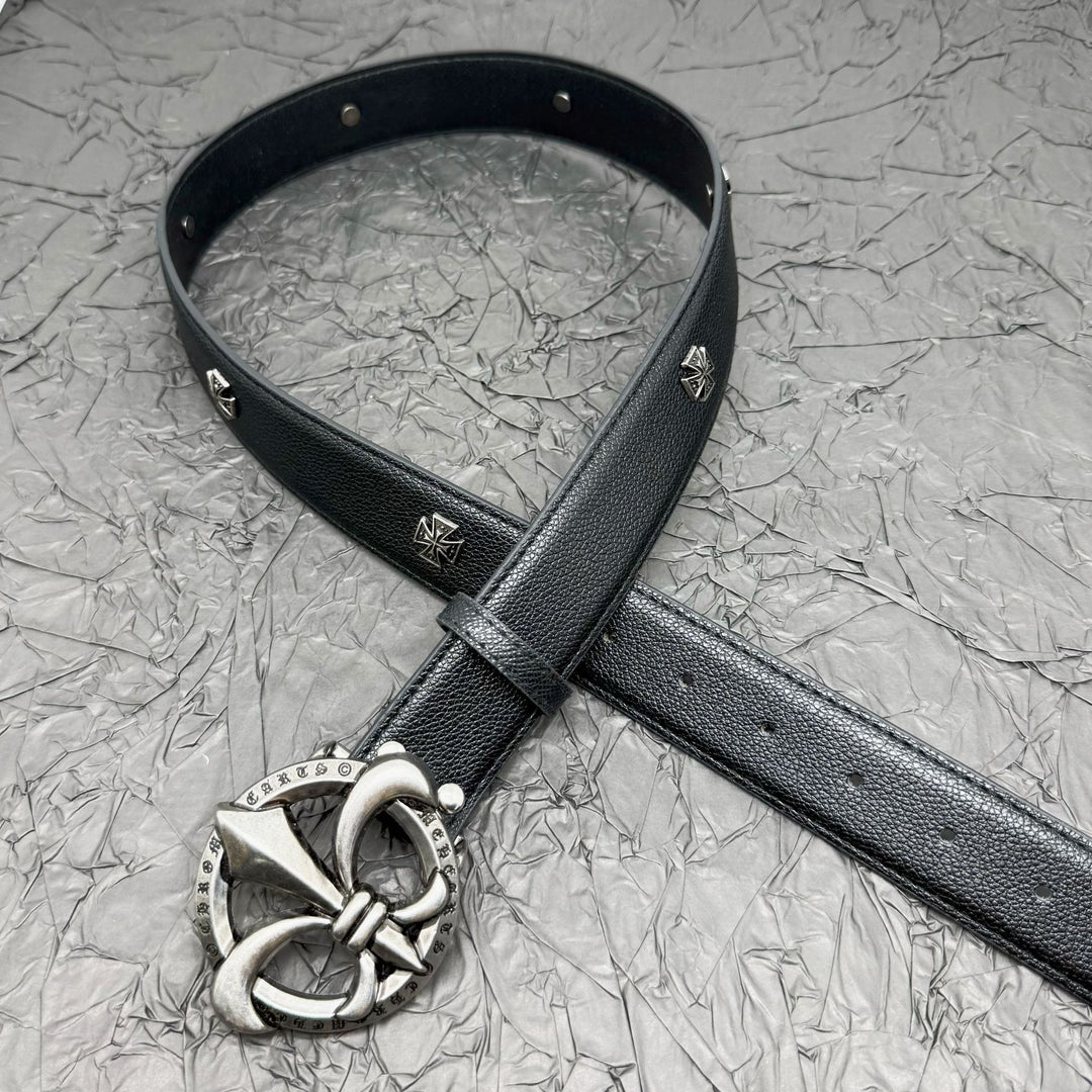Chrome Hearts Belt with Cross Rivets and Tongue Buckle