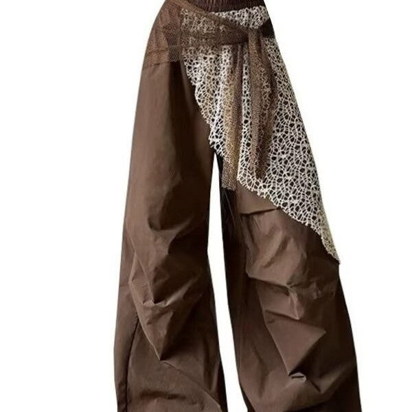 Pleated faux two-piece casual pants