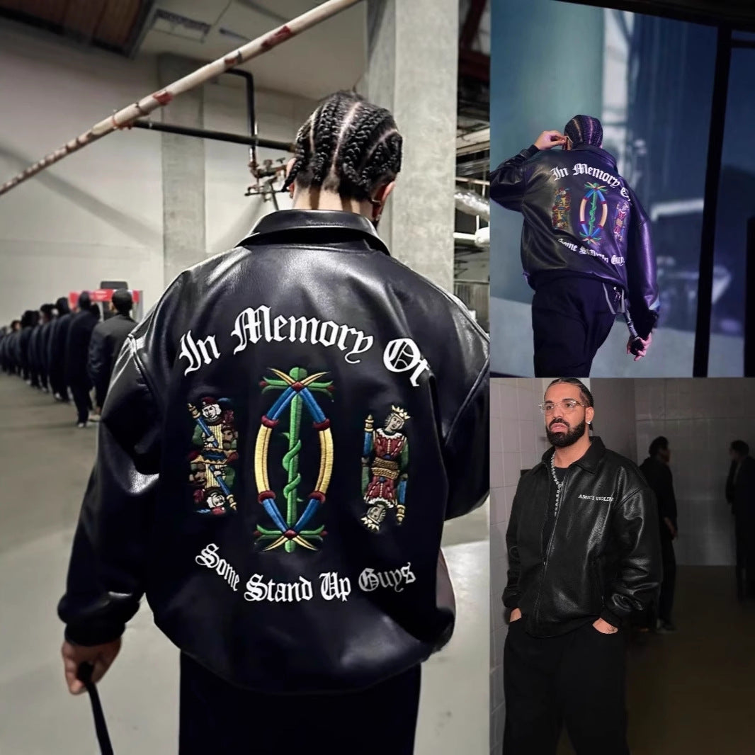 Biker Leather Jacket featuring King and Queen of Spades Motifs