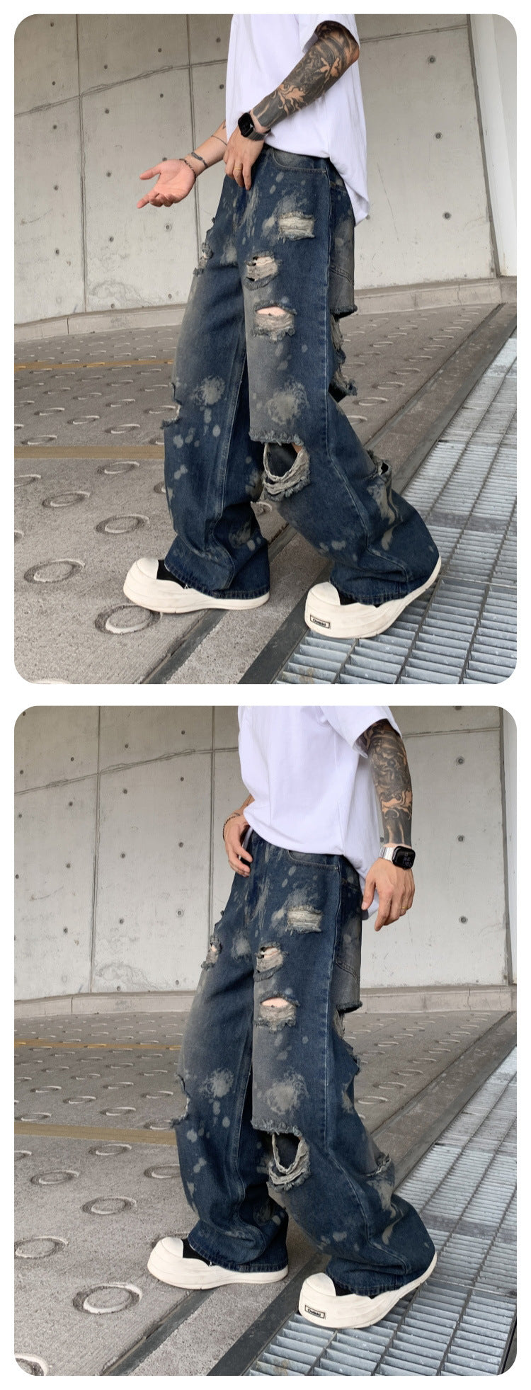Wasteland-Style Distressed Loose-Fit Scythe Cut Jeans