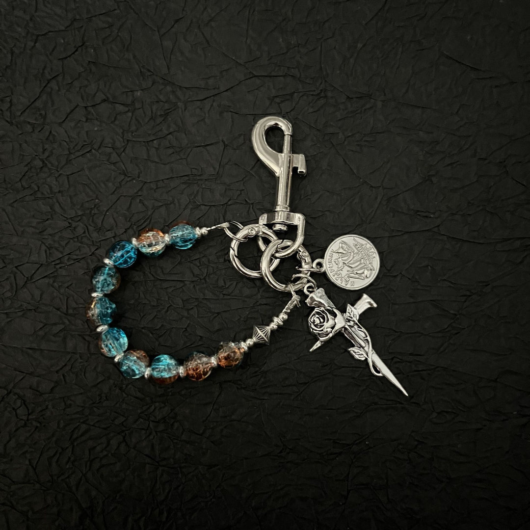 Glass Bead Cross Keychain Pendant