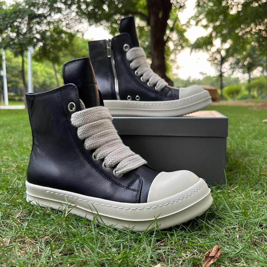 Genuine Leather High-Top Skate Shoes with Wide Laces