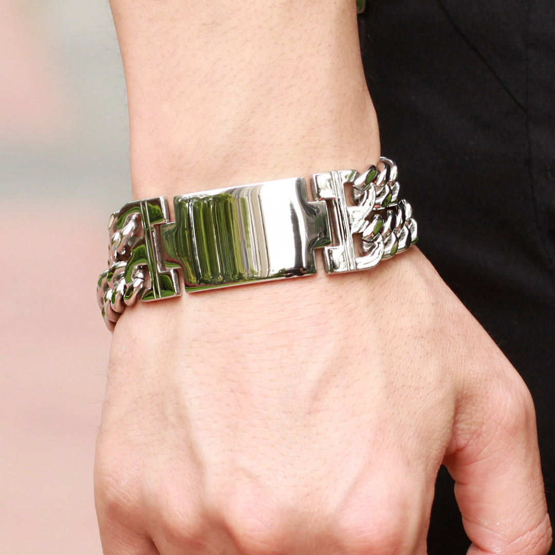 Double-Row Cross Stainless Steel Couple's Bracelet Set