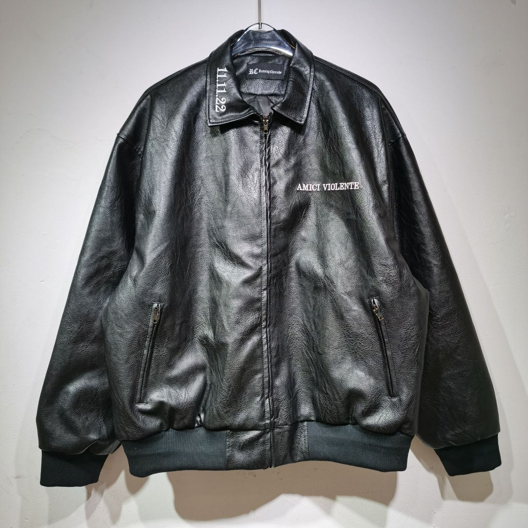 Biker Leather Jacket featuring King and Queen of Spades Motifs