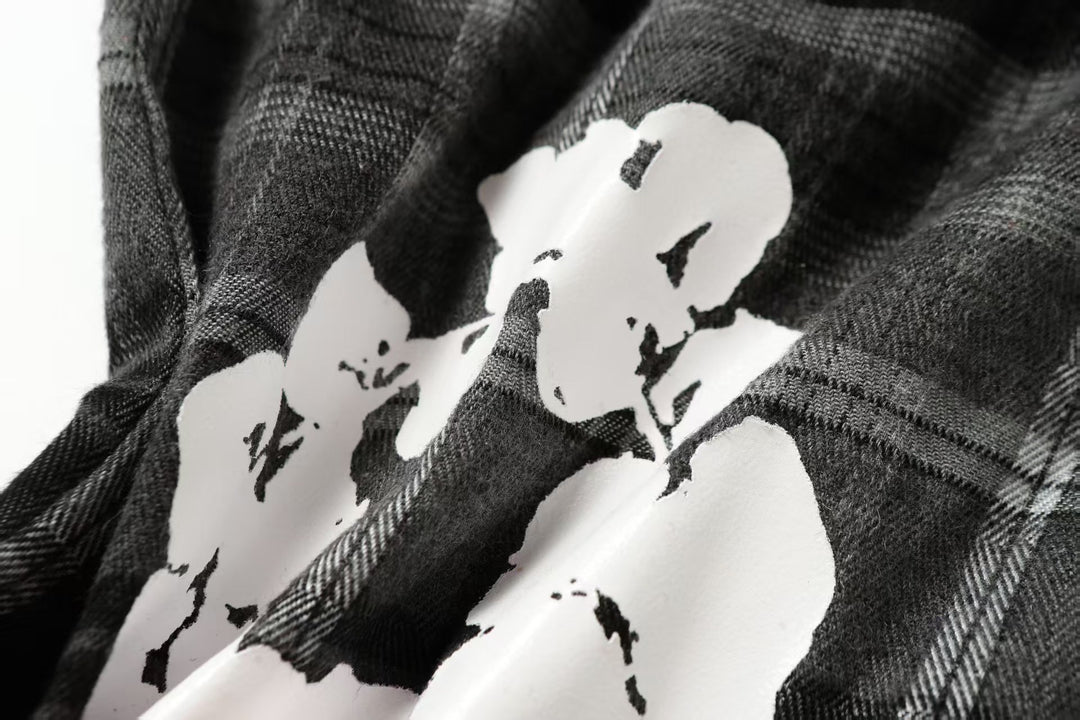 Kapok flower foam print plaid shirt set