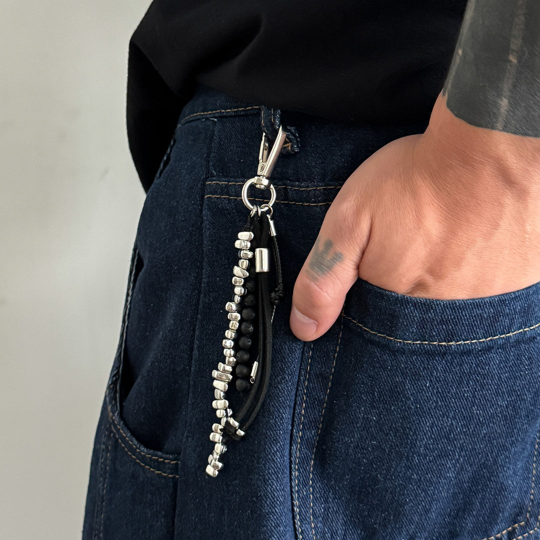 Volcanic Stone Tassel Beaded Keychain