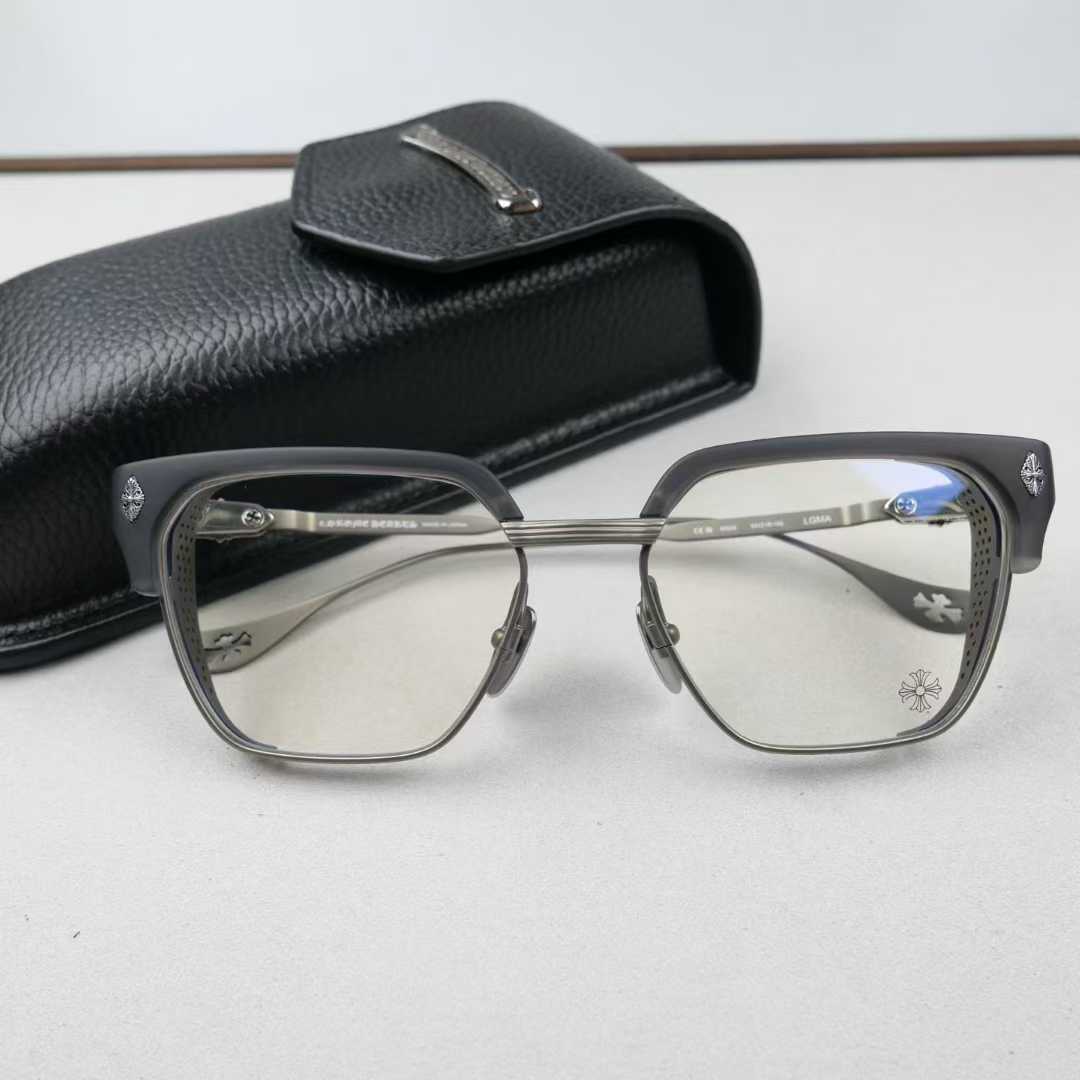 Chrome Hearts thick rimmed hollow out glasses with gold colored legs