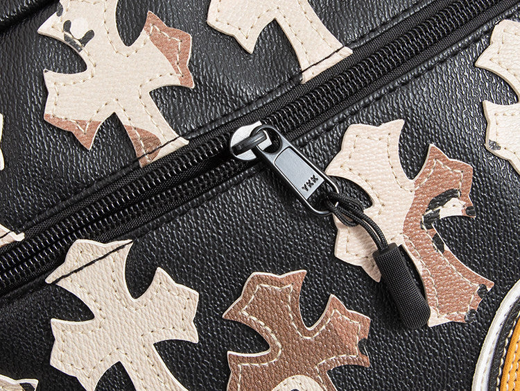 Chrome Hearts Cross PU Leather Student Backpack