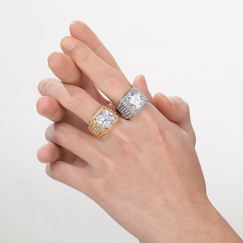 Bold diamond-encrusted titanium steel ring