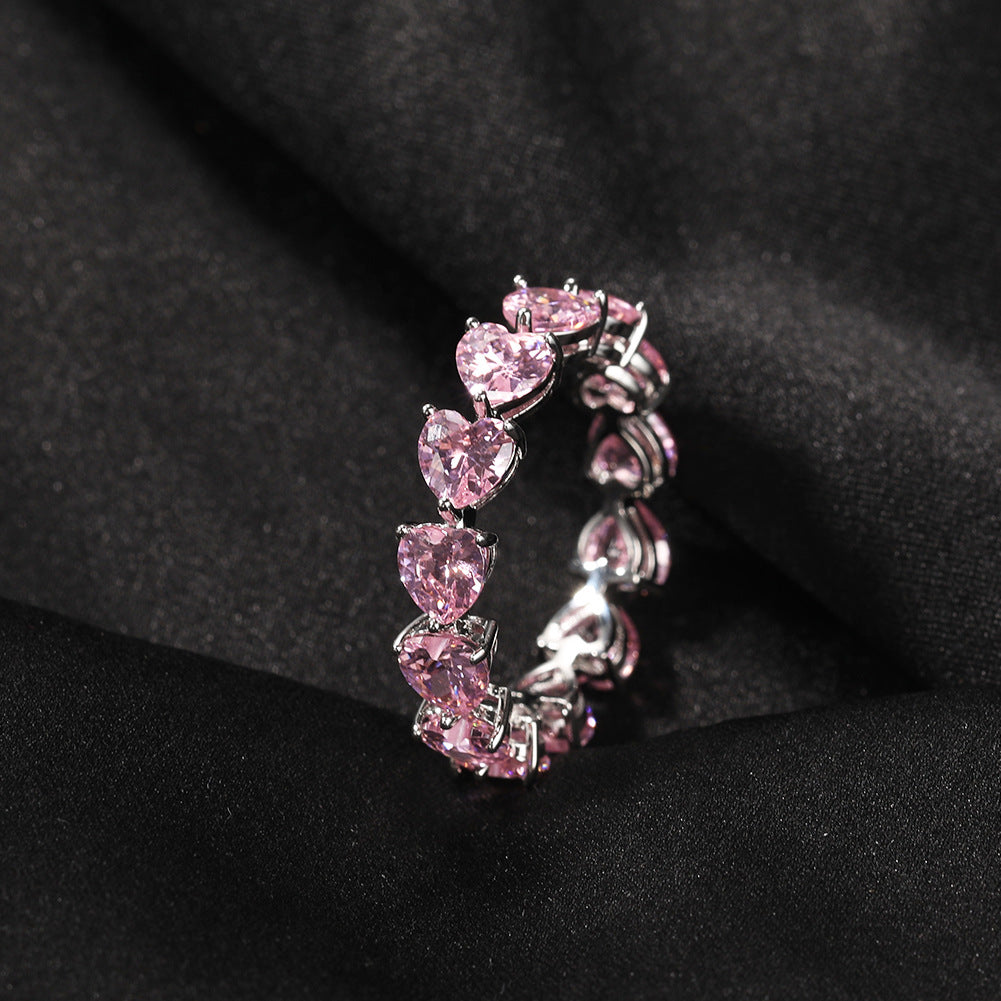 Hip-hop single-row heart-shaped zircon rings