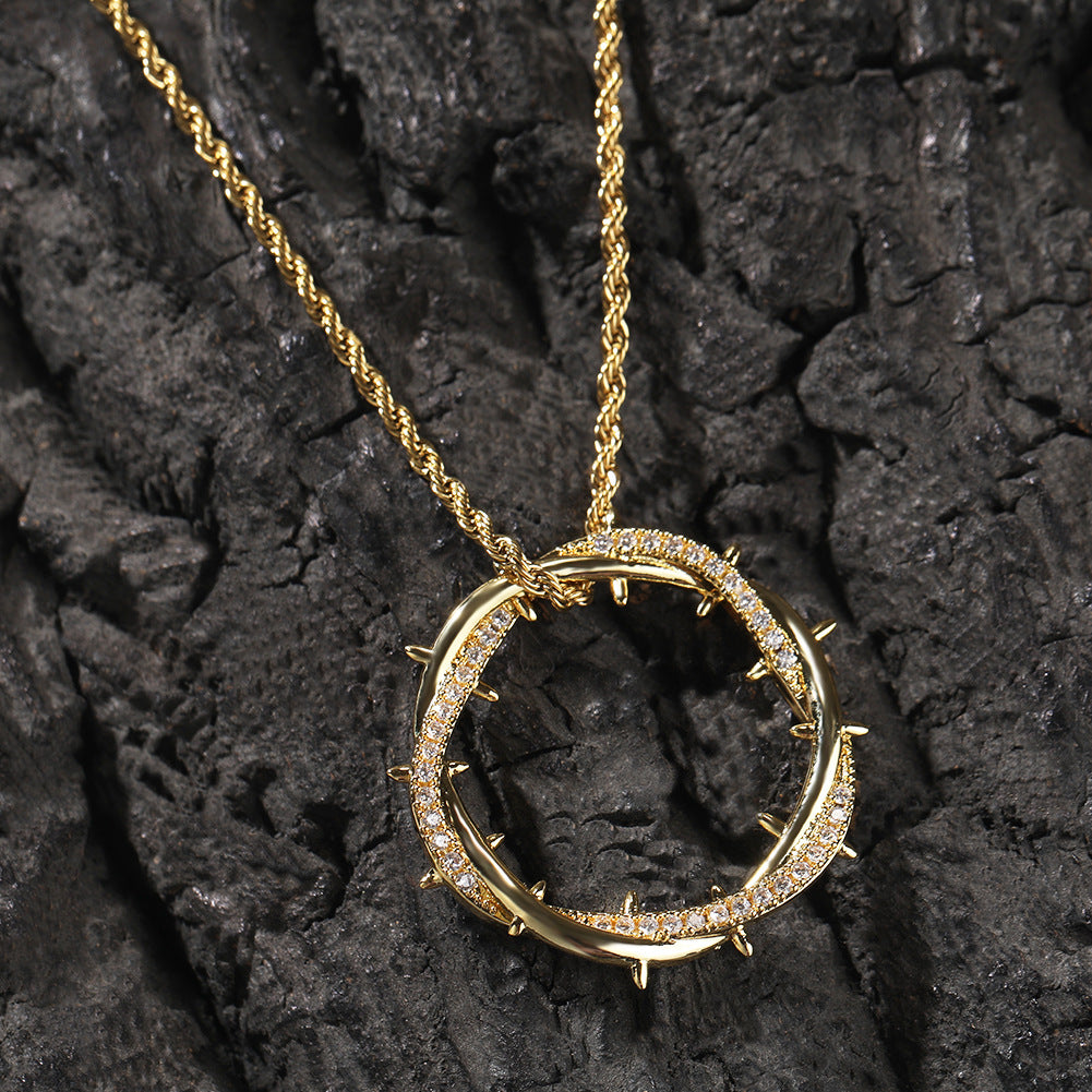 Retro copper with zircon, thorn crown pendant necklace