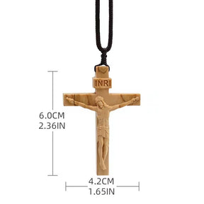 wooden cross necklace INRI