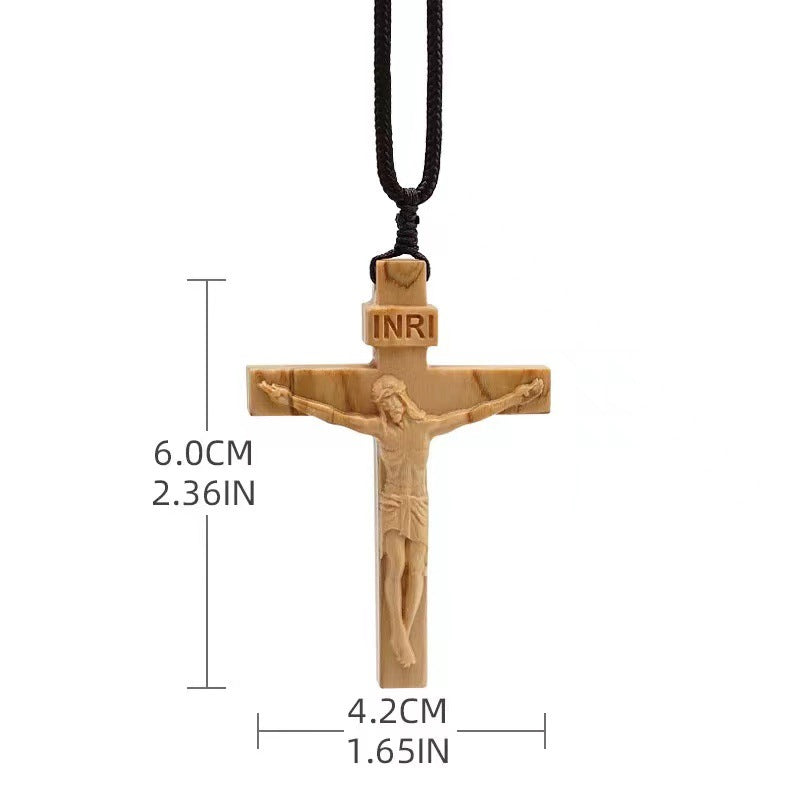 wooden cross necklace INRI