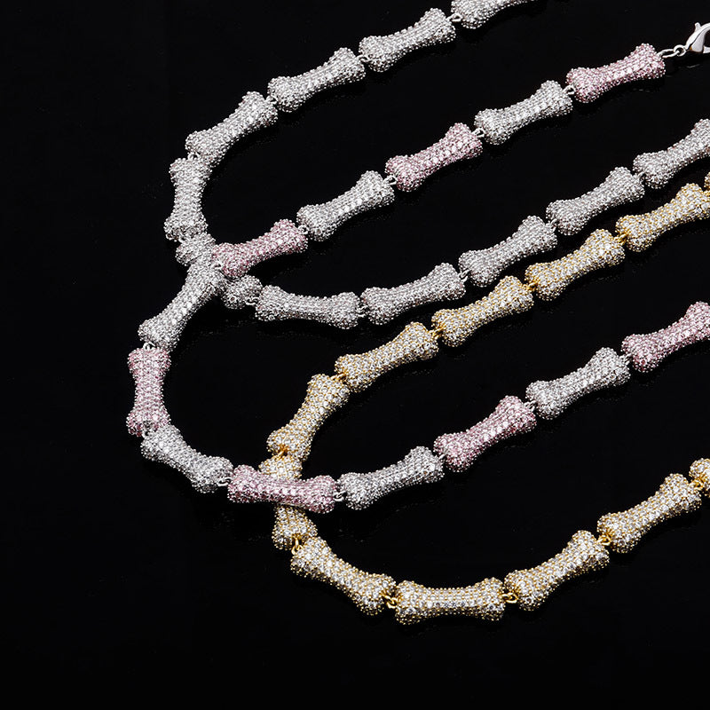 9mm Full Zircon Hip Hop Bone Necklace