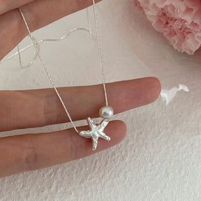 Small starfish necklace pearl necklace
