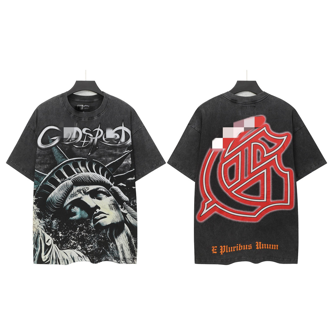 Skull Hip Hop Statue of Liberty Short-Sleeve T-Shirt